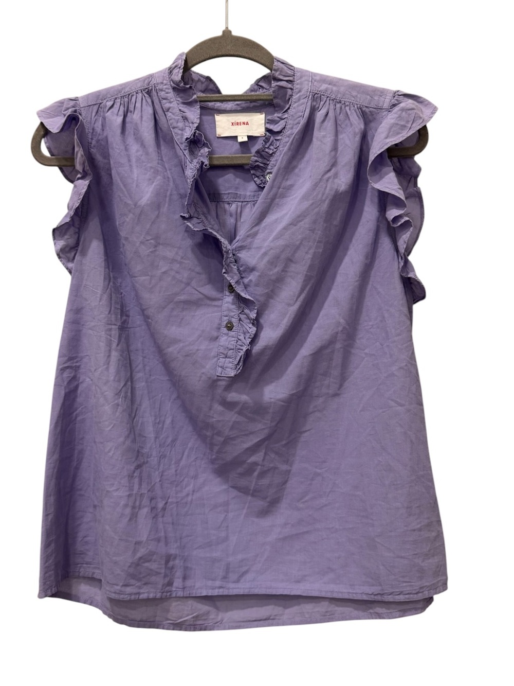 Xirena Lavender Ruffle Flutter Sleeve Cotton Blouse Top Small